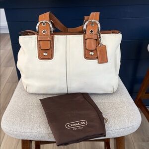 Coach Cream and Tan Leather Tote